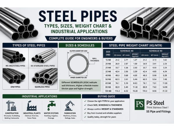 Steel Pipes Types, Sizes, Weight Chart & Industrial Uses (Beginner Friendly Guide)